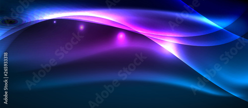 Fototapeta Naklejka Na Ścianę i Meble -  Glowing abstract wave on dark, shiny motion, magic space light. Techno abstract background