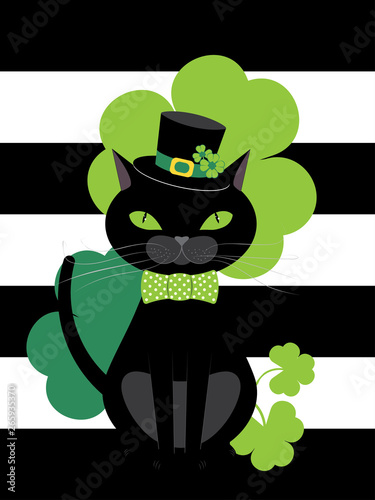 Black cat with shamrock