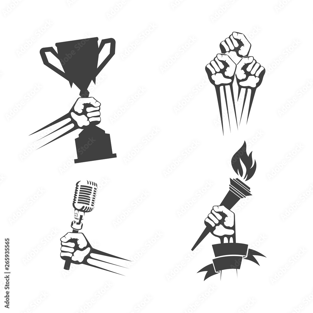 set of icons of items in hand