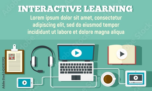 Interactive learning concept banner. Flat illustration of interactive learning vector concept banner for web design