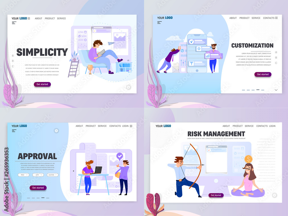 Flat style, business scene with tiny people, set concept homepage template