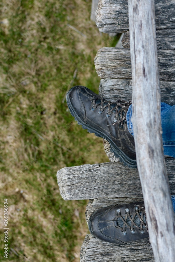 hiking shoes standing on a wooden oak bridge while relaxing brake wanderlust hiking shoes standing on a wooden oak bridge while relaxing brake wanderlust