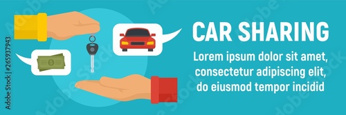 Money car sharing concept banner. Flat illustration of money car sharing vector concept banner for web design