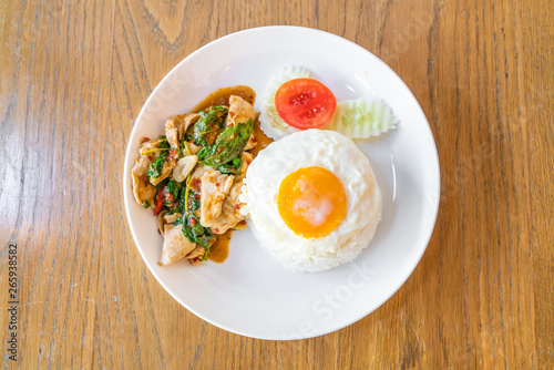 Basil Fried Chicken and fried egg with rice