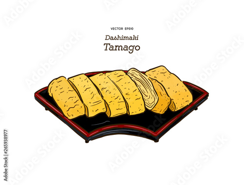 dashimaki tamago, japanese rolled omelette, hand draw sketch vector.