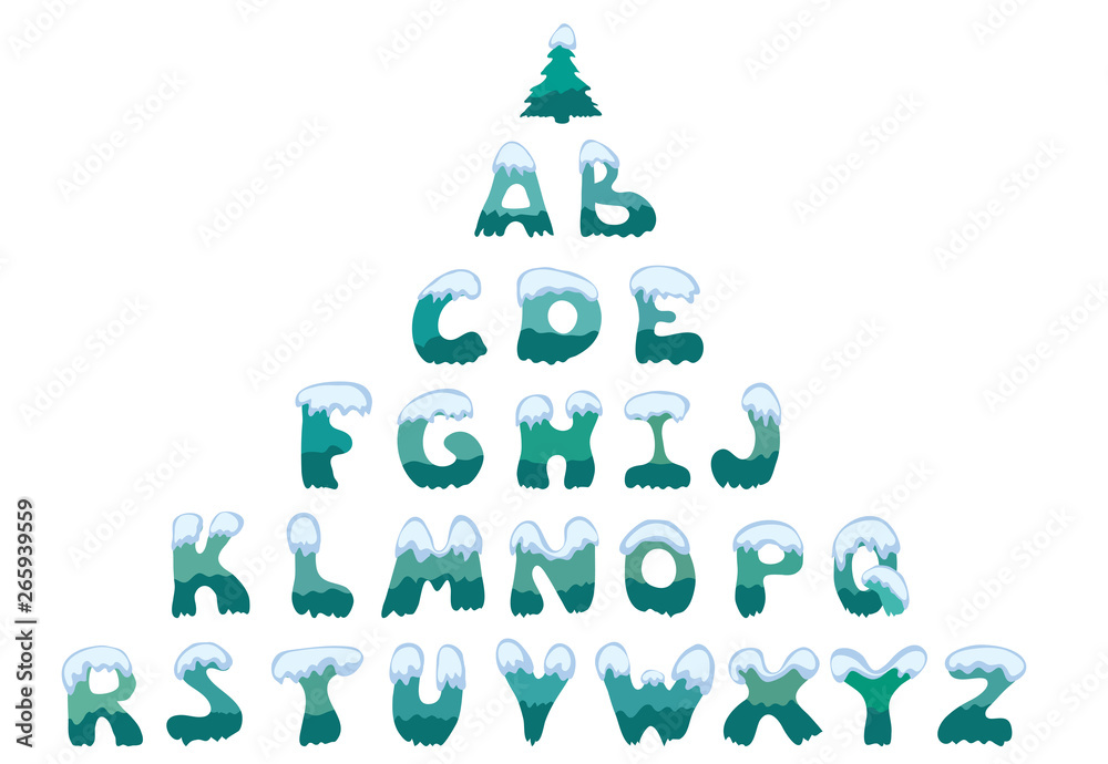 large snowcovered capital letters of the English alphabet. winter font