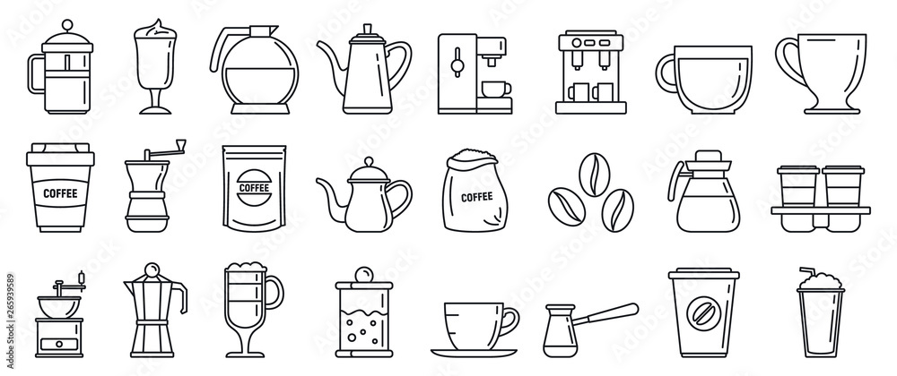 Barista coffee icons set. Outline set of barista coffee vector icons for web design isolated on white background - obrazy, fototapety, plakaty 