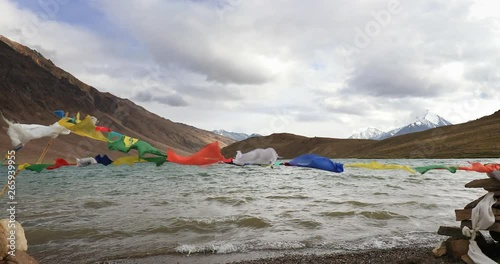 Panoramic view of Chandra Taal lake in Himalaya mountains, Spiti Valley, India photo