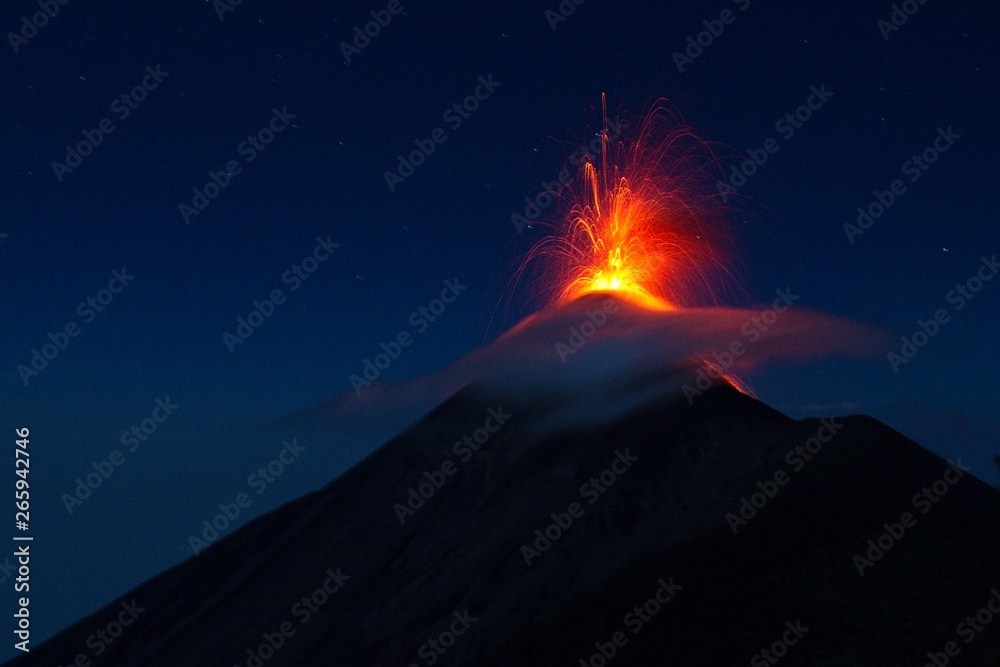 Fuego Volcano eruption, view from volcano Acatenango, Guatemala