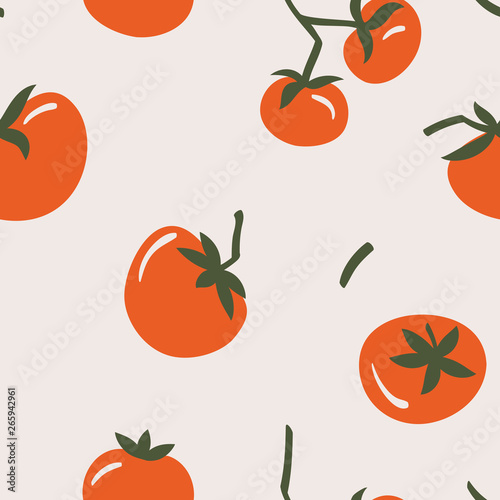Tomatoes doodle seamless vector pattern for kitchen wallpaper, textile, fabric, paper. Flat hand drawn vegetables background for Vegan, farm, eco design