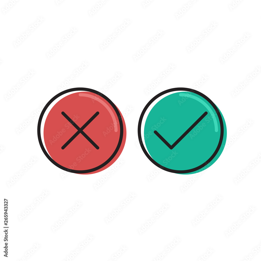 Green tick and red cross check marks vector icon isolated on white background Green tick and red cross check marks vector icon isolated on white background