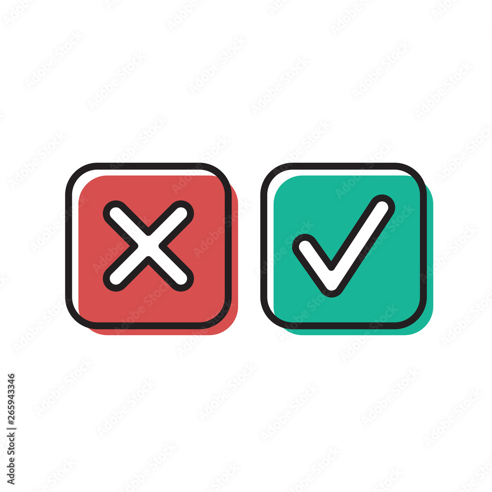 Green tick and red cross check marks vector icon isolated on white background Green tick and red cross check marks vector icon isolated on white background