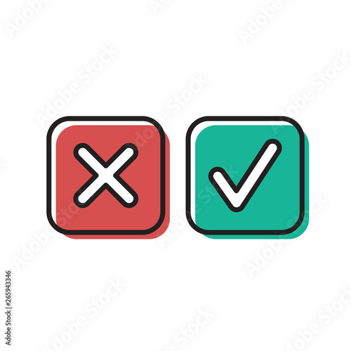 Green tick and red cross check marks vector icon isolated on white background