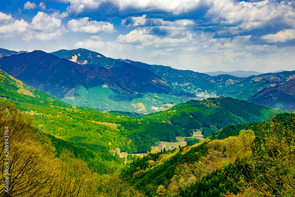 兵庫県中西部・山間の初夏、新緑の景色