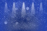 blue pretty glossy glitter lights defocused stage spotlights bokeh abstract background with sparks fly, festal mockup texture with blank space for your content