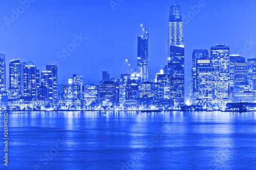 View of San Francisco Bay with the city skyline in San Francisco at night.