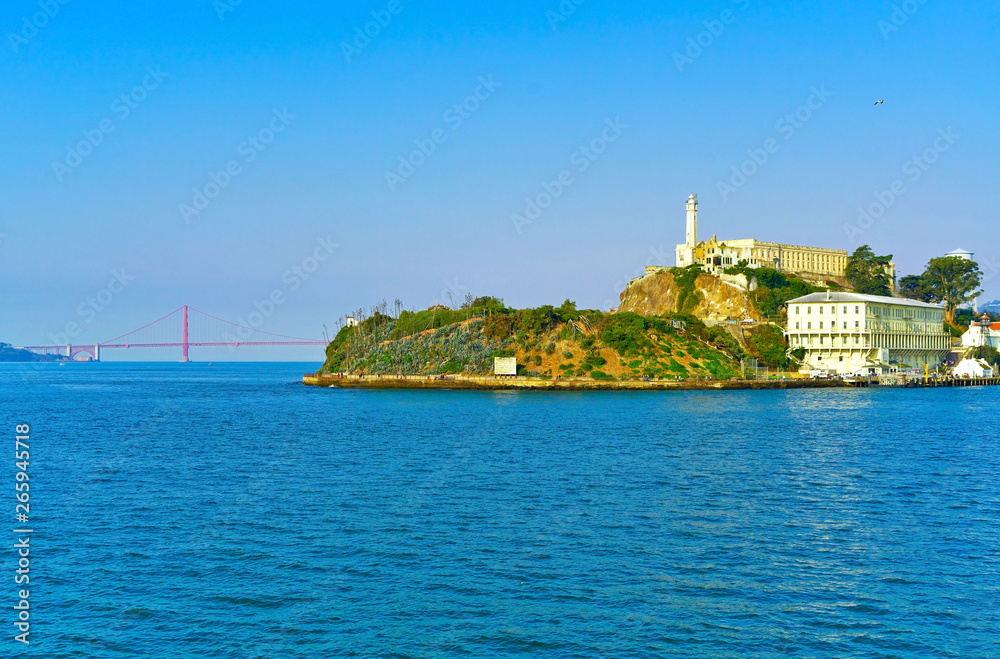 View of Alcatraz Island located on San Francisco Bay in San Francisco.