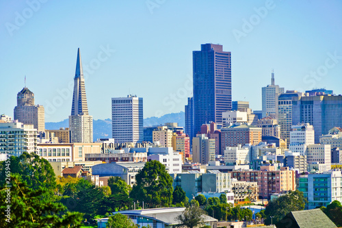 View of the city center of San Francisco on a sunny day.