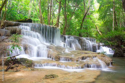 Amazing waterfall in tropical forest of national park, Huay Mae Khamin waterfall, Kanchanaburi Province, Thailand