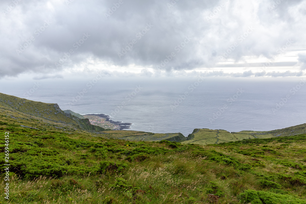 The village of Faja Grande from above on Flores in the Azores.