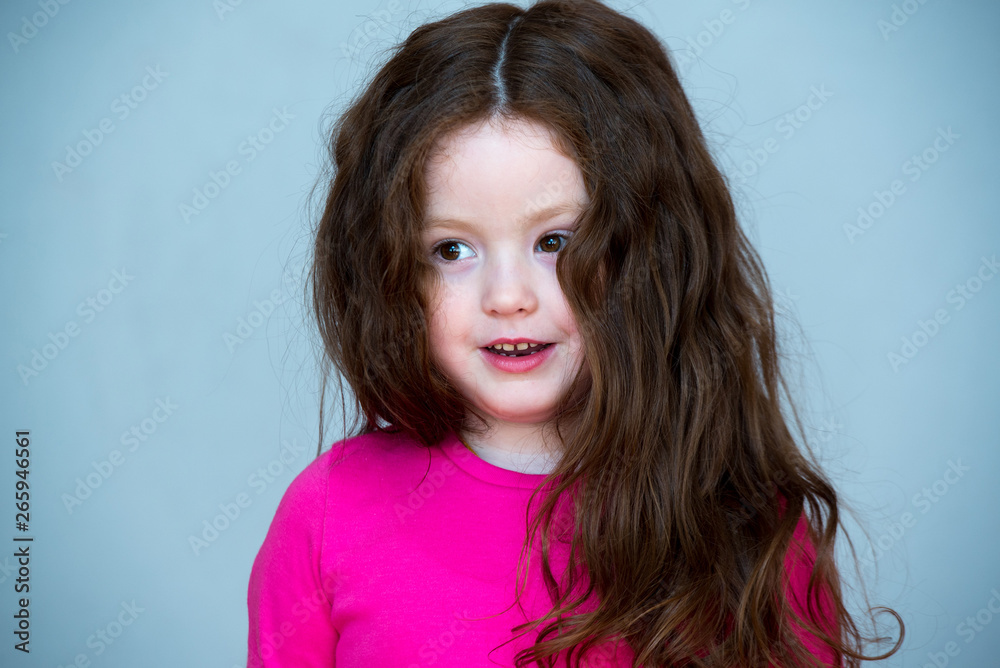 Portrait of a beautiful girl 4-5 years old. Beautiful, healthy, natural hair of dark chestnut color. Portrait of a beautiful girl 4-5 years old. Beautiful, healthy, natural hair of dark chestnut color.