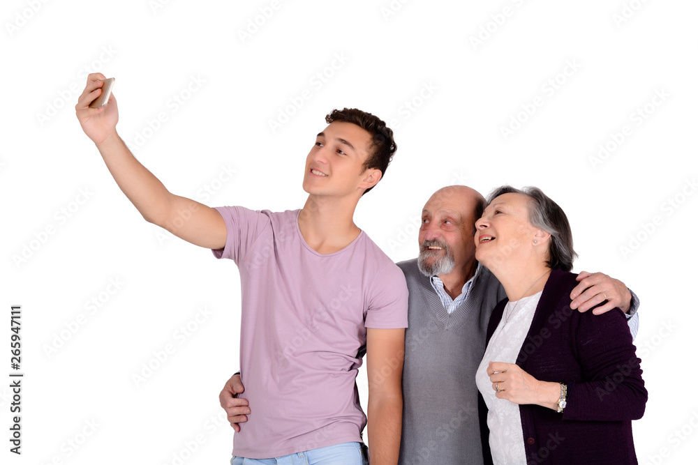 Grandparents and their grandson taking a selfie Grandparents and their grandson taking a selfie