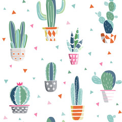Keuken achterwand Planten in pot patronen Vintage cactussen in bloempotten illustratie  © Volha