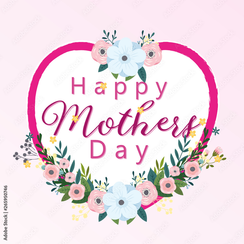 Happy mother's day layout design with roses, lettering, ribbon, frame, dotted background. Vector illustration. Best mom / mum ever cute feminine design for menu, flyer, card, invitation