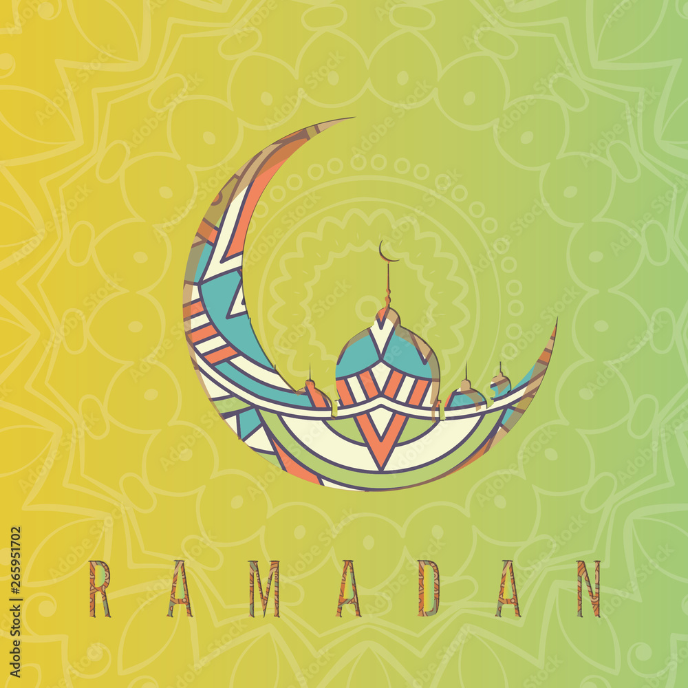 Ramadan Kareem set of posters or invitations design with 3d paper cut islamic lanterns, stars and moon on gold and violet background. Vector illustration. 