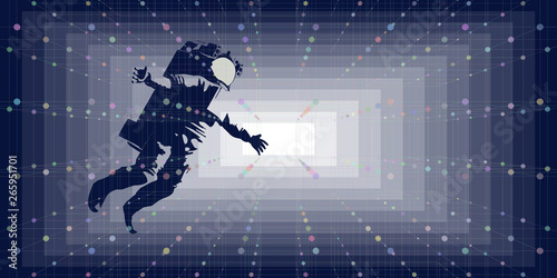 Astronaut in abstract space technology background. Futuristic space exploration and technology.