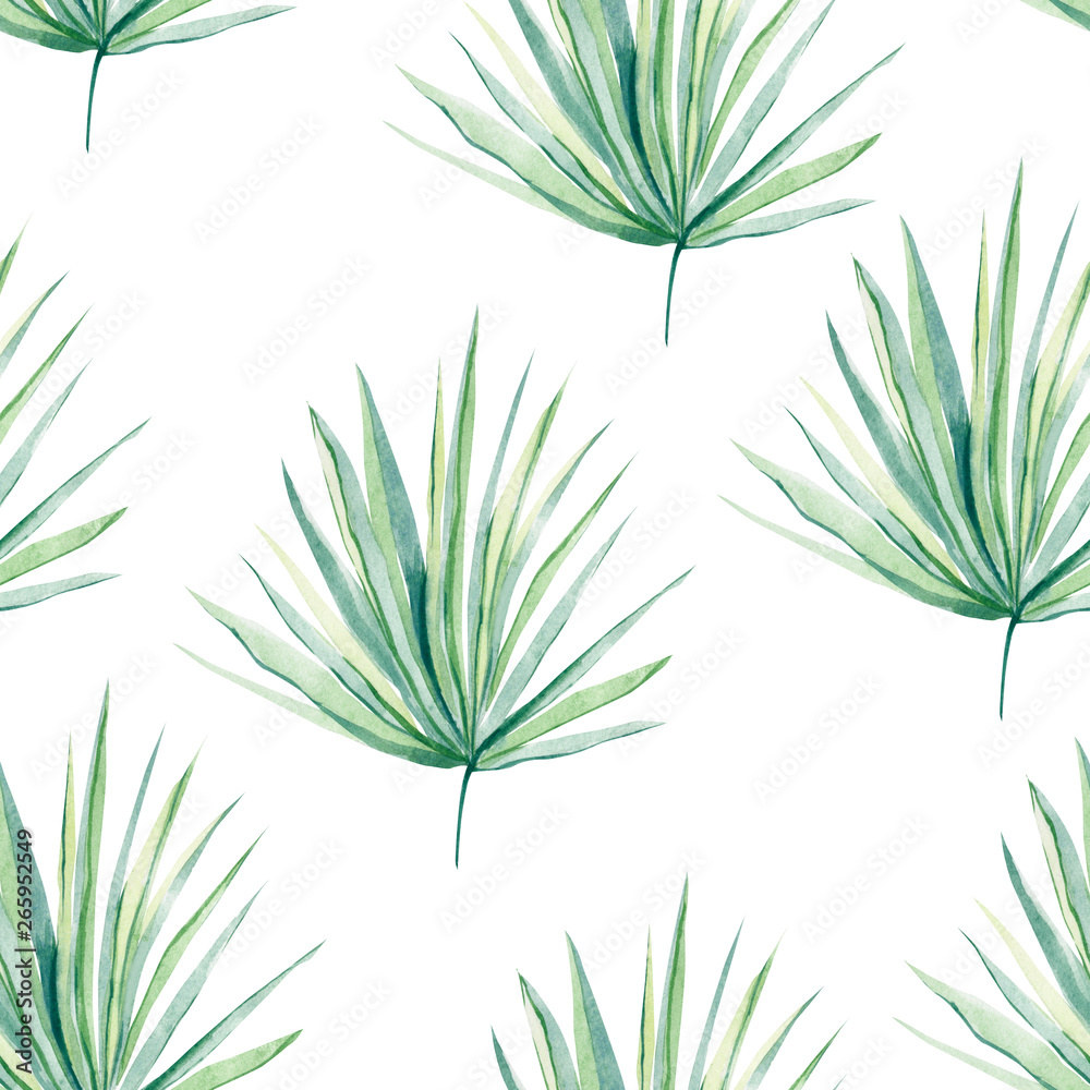 watercolor seamless pattern tropical leaves, colorful exotic summer print  for the textile fabric and wallpapers