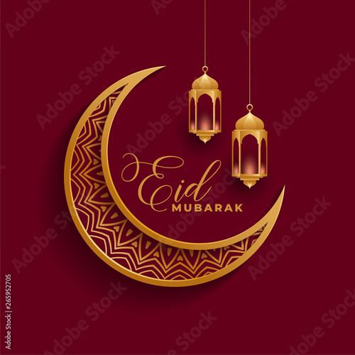 eid mubarak 3d moon and lamps background