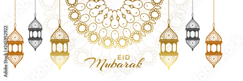 stylish eid festival decorative lamps banner
