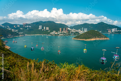 Scenic view over the cable car line in the Ocean Park, Hong Kong photo