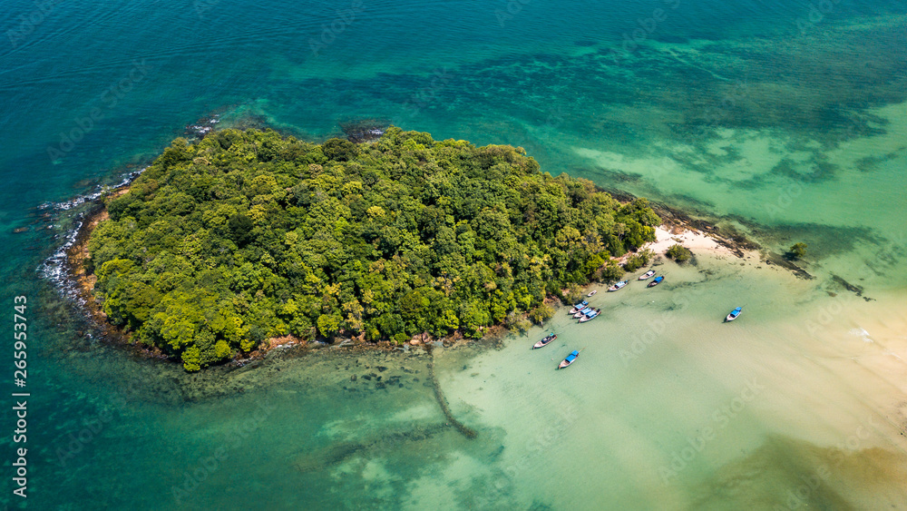 Panorama Aerial Drone Picture of a forest island in Krabi, Thailand