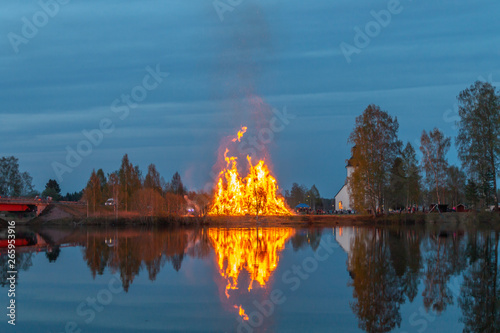 Large bonfire in Sweden celebrating Walpurgis night 