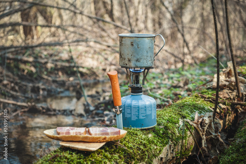 Coffee and sandwich. Food in nature.