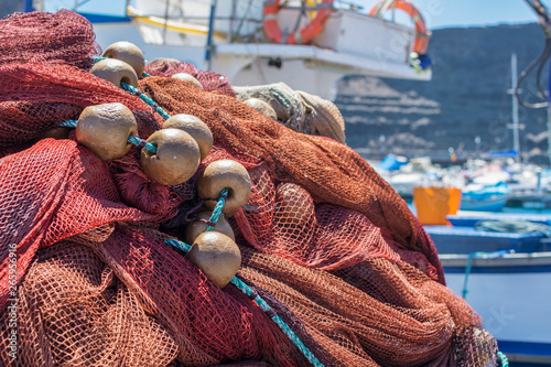 Slika na platnu Trawl, Fishing net, Fishing net, trawl net. Atlantic sea.