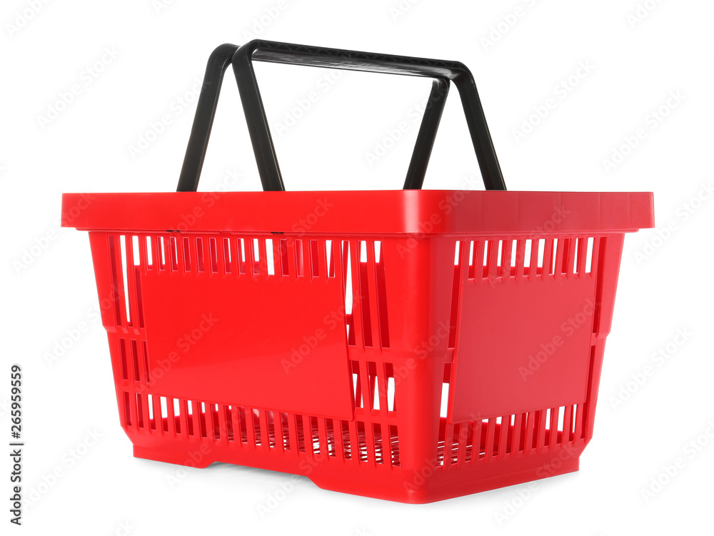Fototapeta premium Color plastic shopping basket on white background