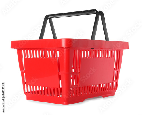 Color plastic shopping basket on white background