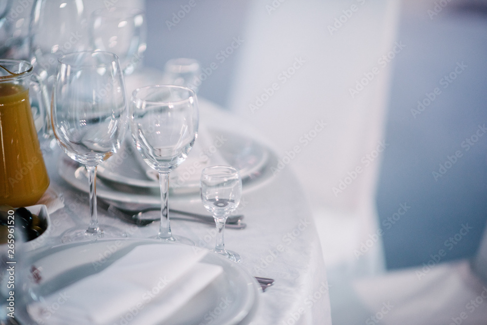 Festive wedding table setting.Table decoration on the wedding day Festive wedding table setting.Table decoration on the wedding day