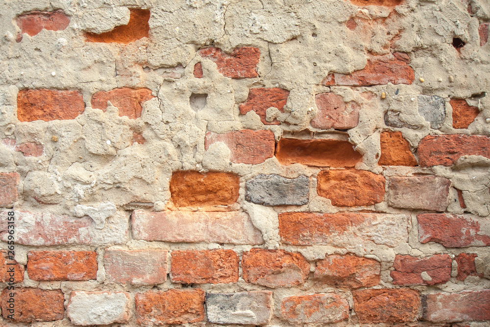 Red brick wall, wrecked by time Red brick wall, wrecked by time
