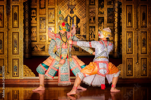 Obraz na plátne Art culture Thailand Dancing in masked khon in literature ramayana,Thai classica