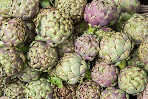 Artichokes. Vegetables market in Italy. Agricultural food. Fresh organic products.