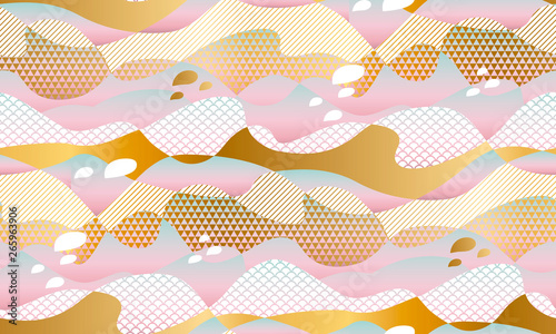 Gold and pastel colors sea water seamless pattern