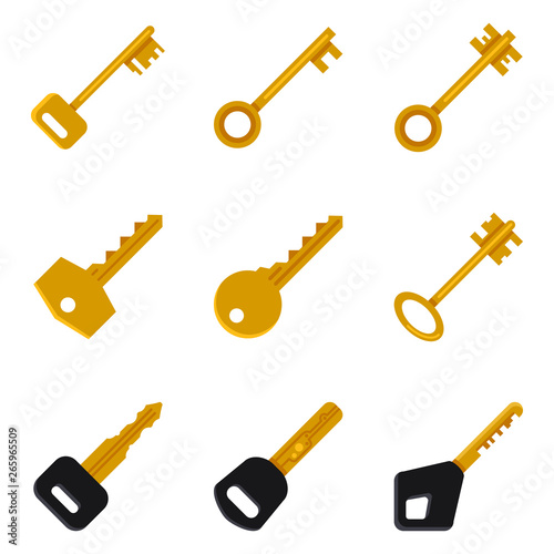 Vector Set of Flat Golden Key Icons.
