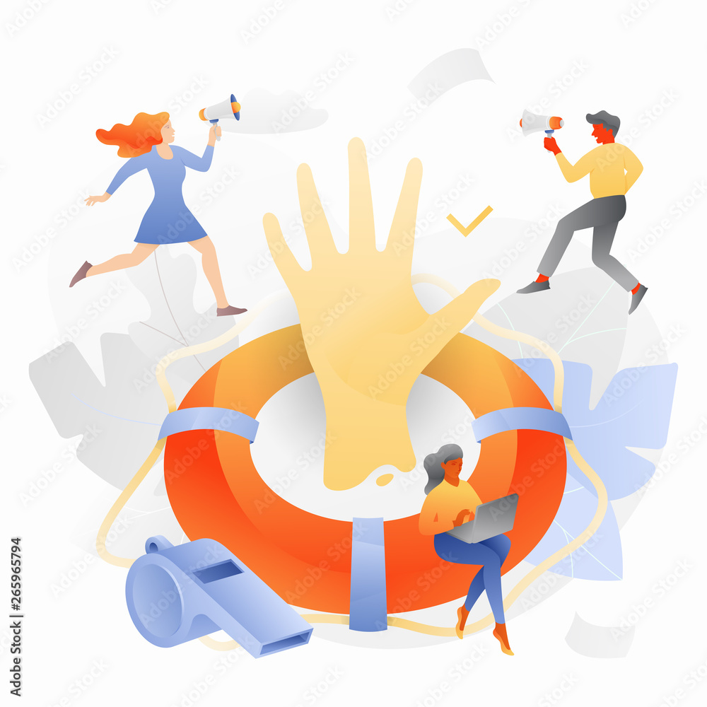 Fototapeta premium Tiny Liveguards Around Lifesaver and Hand