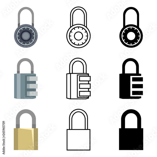 Vector Set of Different Style Padlock Icons.