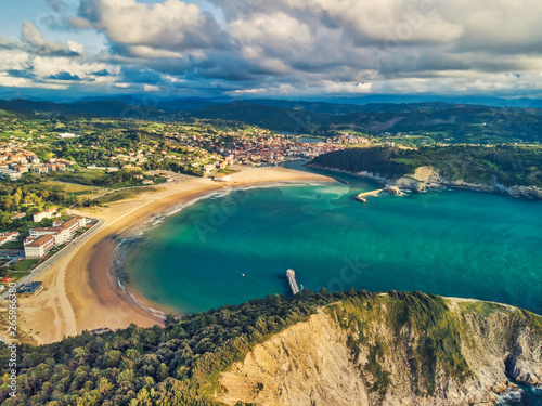 Aerial view of coast and beach in Gorliz, Basque country, Spain. photo