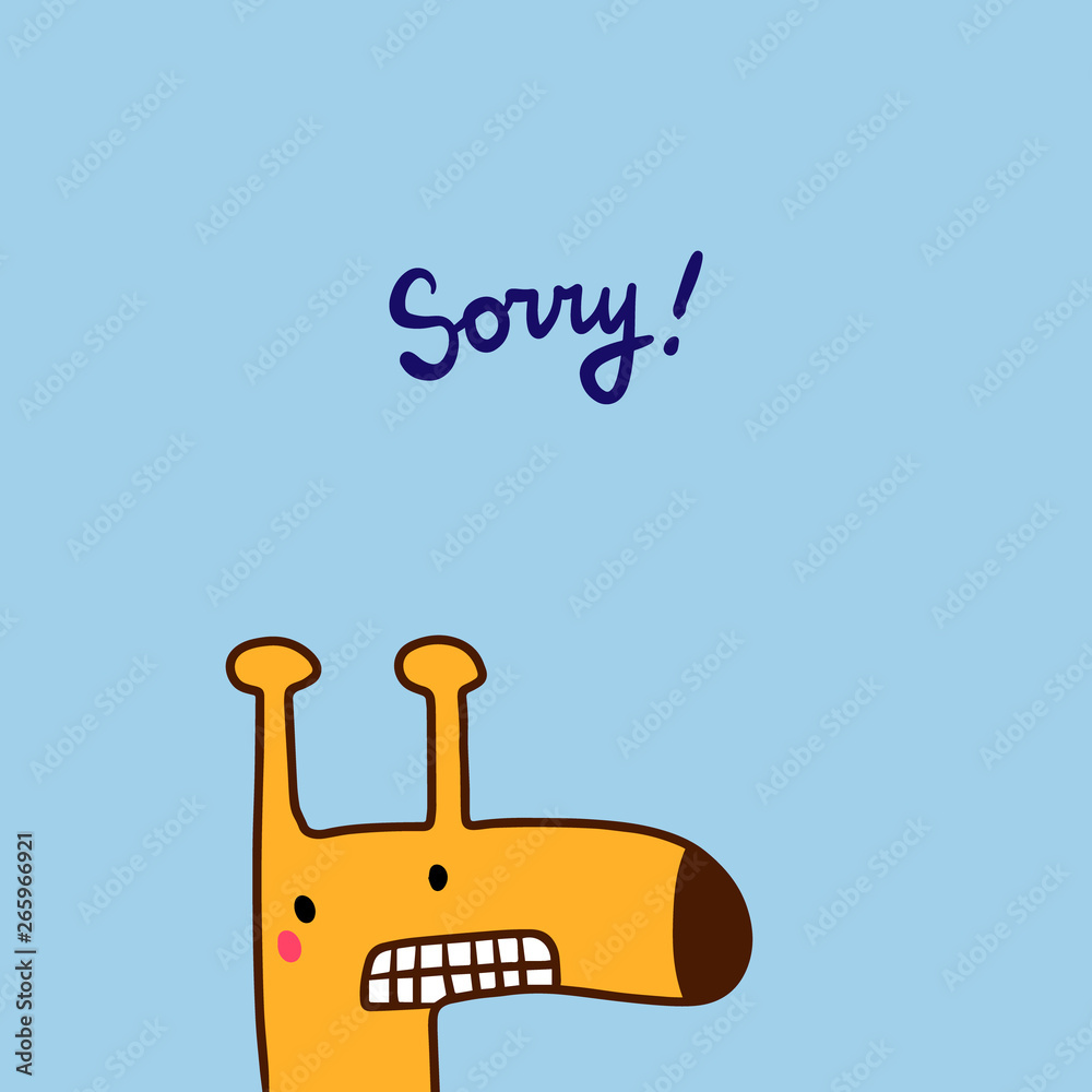 Sorry hand drawn illustration wit cute giraffa on blue font Sorry hand drawn illustration wit cute giraffa on blue font